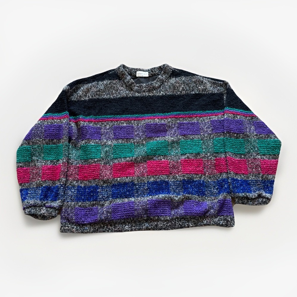 Vintage Allen Wah Sweater Mens XL Striped 90s 80s‎ Wool Blend Pullover Crewneck